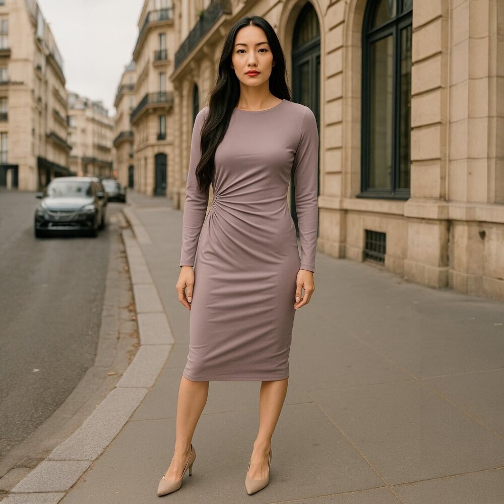 Revolve+Susana Monaco Long Sleeve Bodycon Midi Dress Tan Size Small